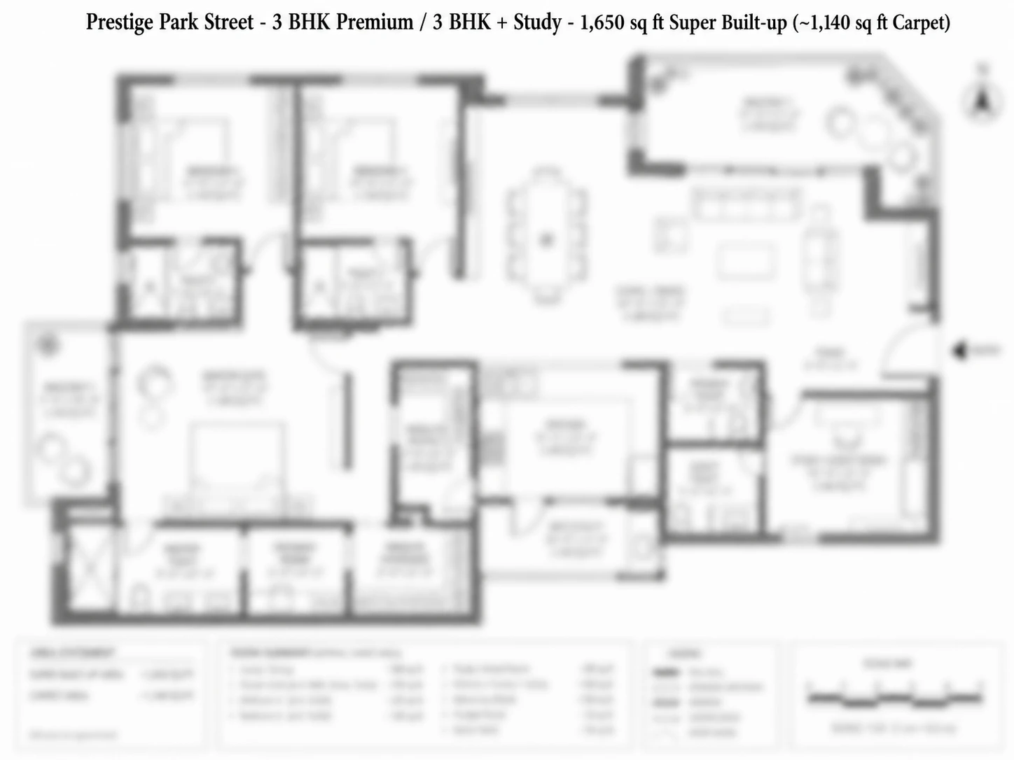 Prestige Park Street 3 BHK Premium plus Study floor plan — 1,650 sq ft super built-up